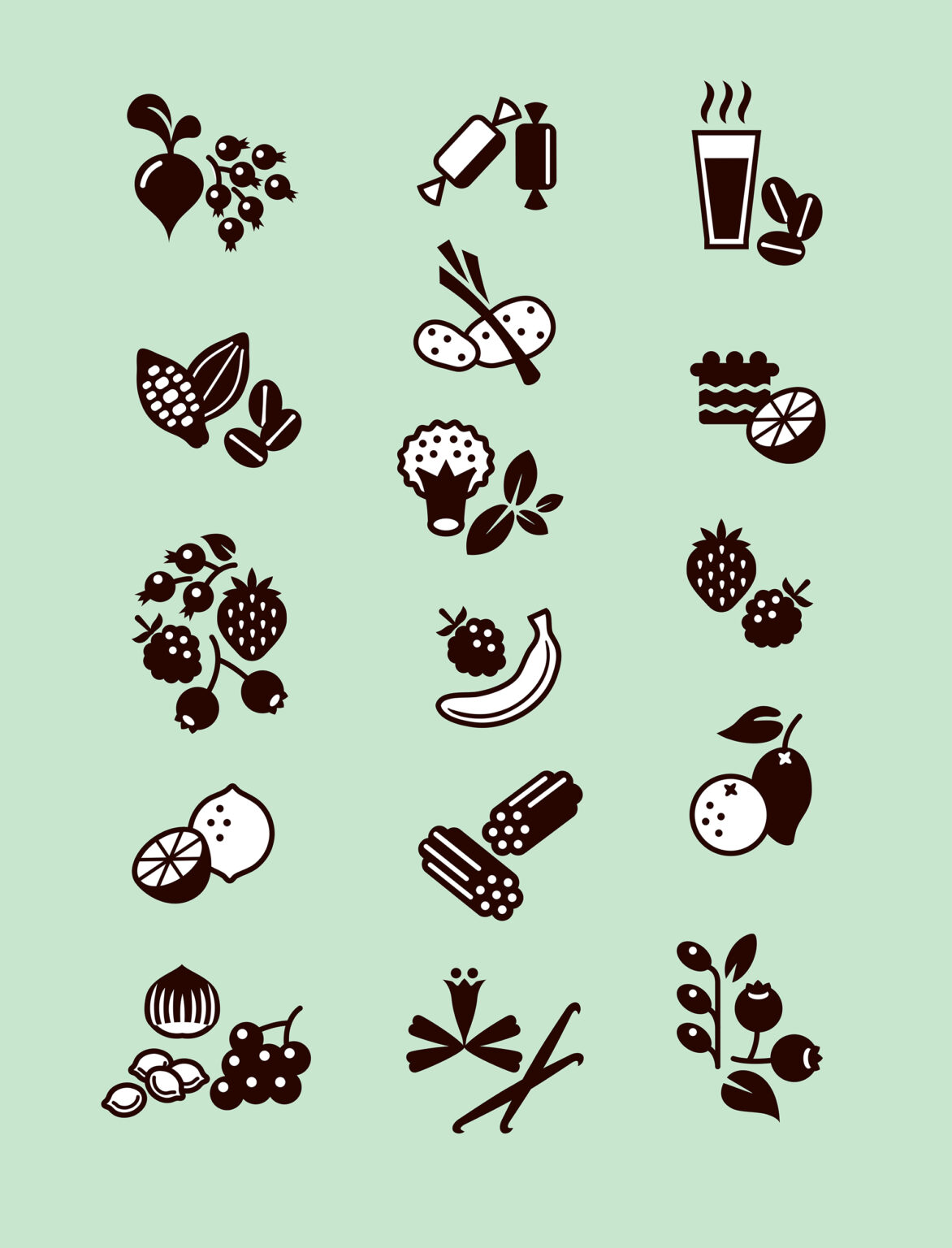 Illustrationer förpackning One Meal Bars med olika smaker. Föreställande olika bär och frukter i ett grafiskt manér. Utförda av Tomas Lindell.