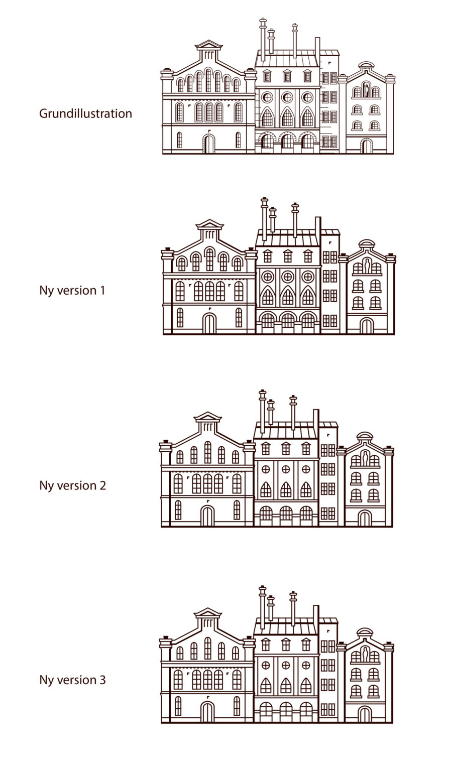 Illustration föreställande Eriksbergs Bryggeri, Göteborg. Utförd av Tomas Lindell.