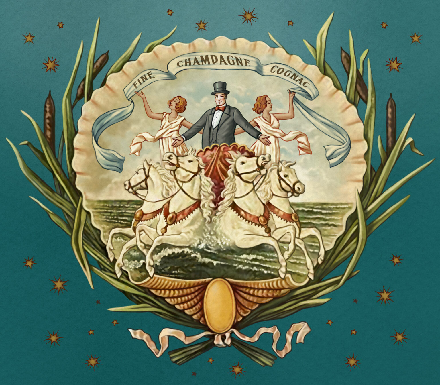 Illustration för en etikett Grönstedts limited edition Cognac La National. Utförd av Tomas Lindell.