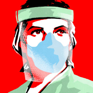 Ideellt utförd illustration för en poster på temat Covid 19 med rubriken ”Hjältar inom Vården