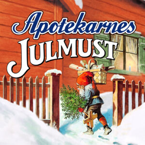 Illustration etikett för Apotekarnes Julmust. Efter original av Jenny Nyström. Utförd av Tomas Lindell.