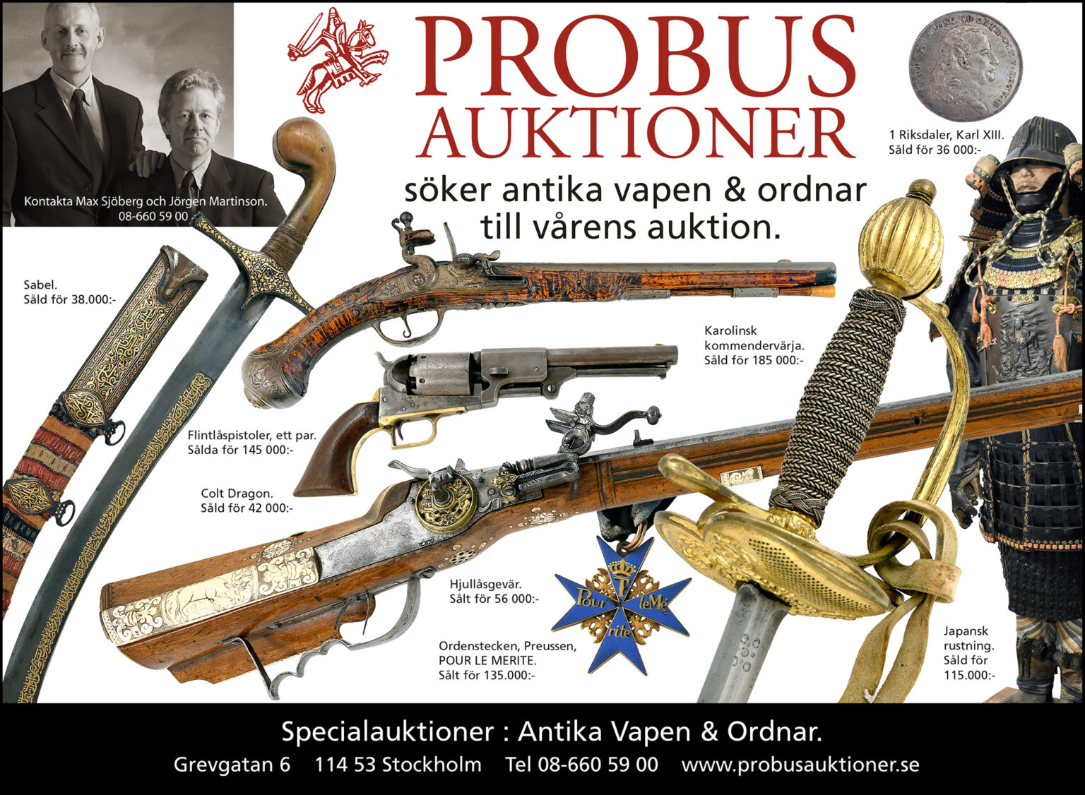 Logo auktionsfirma med inrikning på antika vapen och ordnar. Probus betyder 