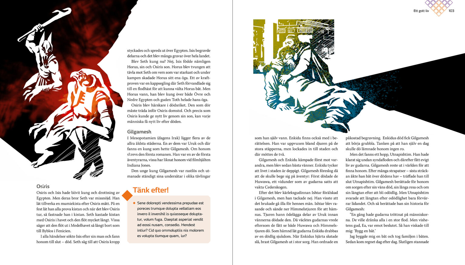 Illustrationer religion för SO-serie högstadiet från Bonnier utbildning. Har arbetat i ett grafiskt serietidningsmanér. Utförd av Tomas Lindell.