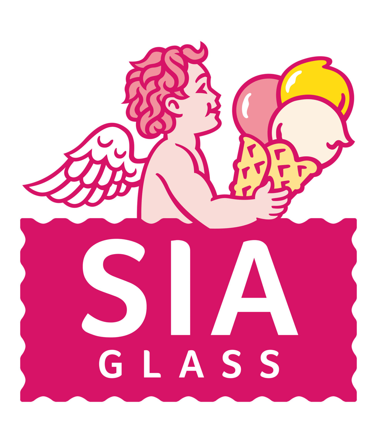 Reedesign ängel med glasstrut för logotyp. Utförd av Tomas Lindell.