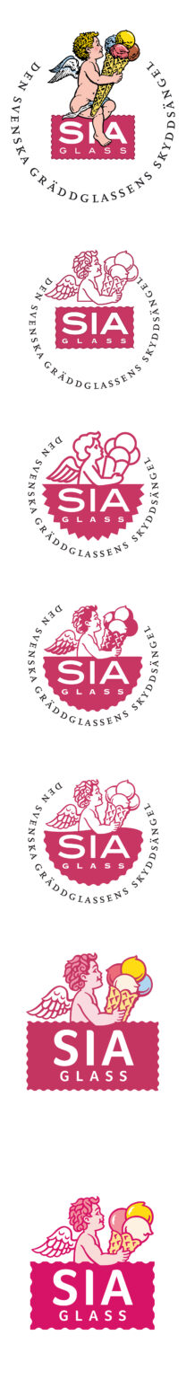 Reedesign ängel med glasstrut för logotyp. Utförd av Tomas Lindell.